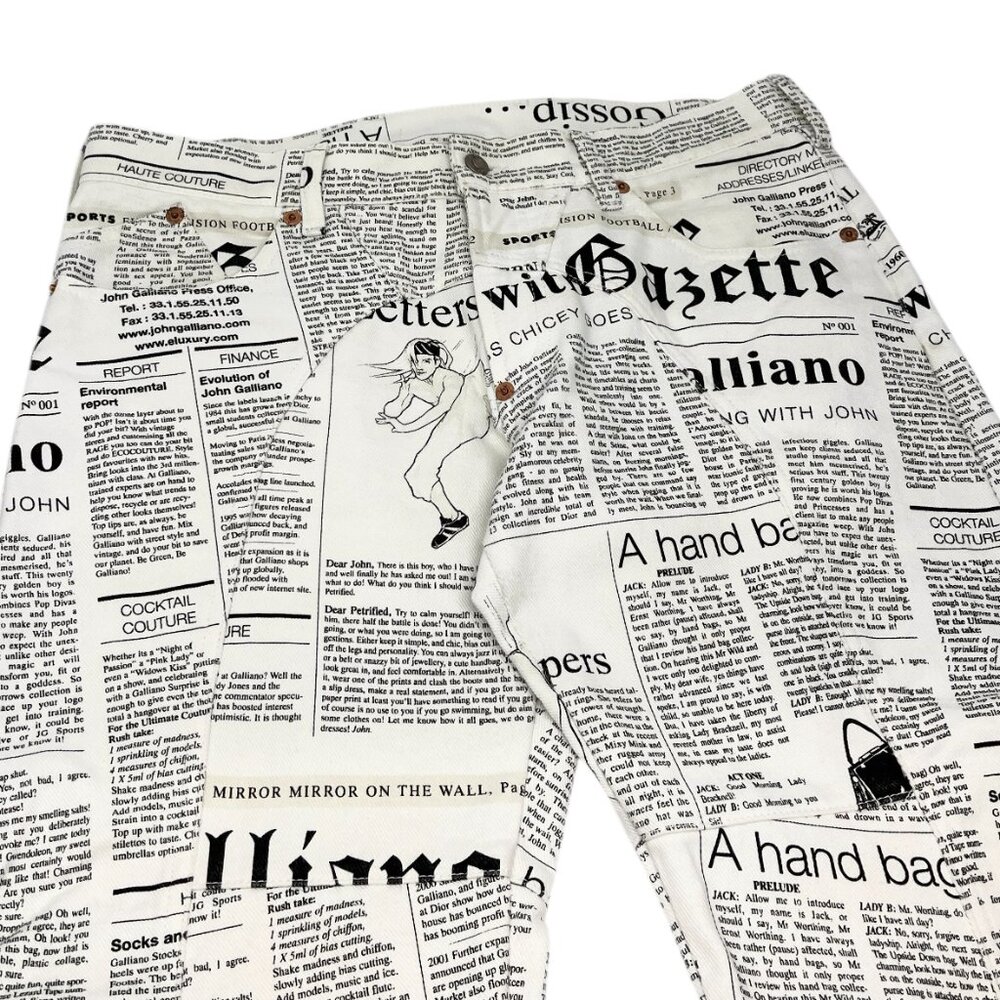 John Galliano Black and White Newspaper Print Pants - Picture 5 of 13